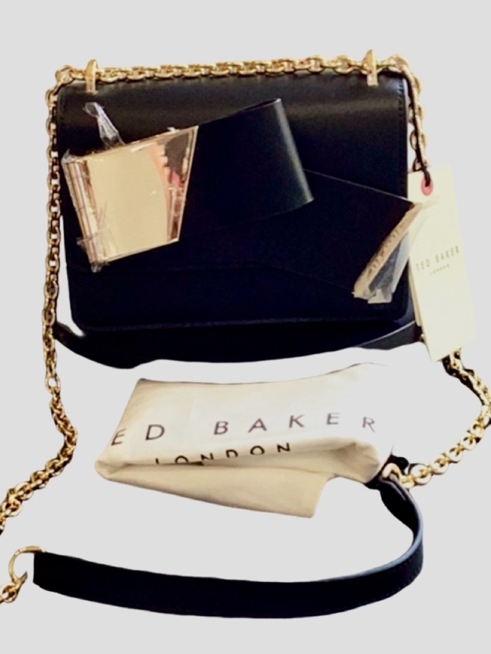 Ted Baker Black Bow Crossbody Bag with Gold Chain